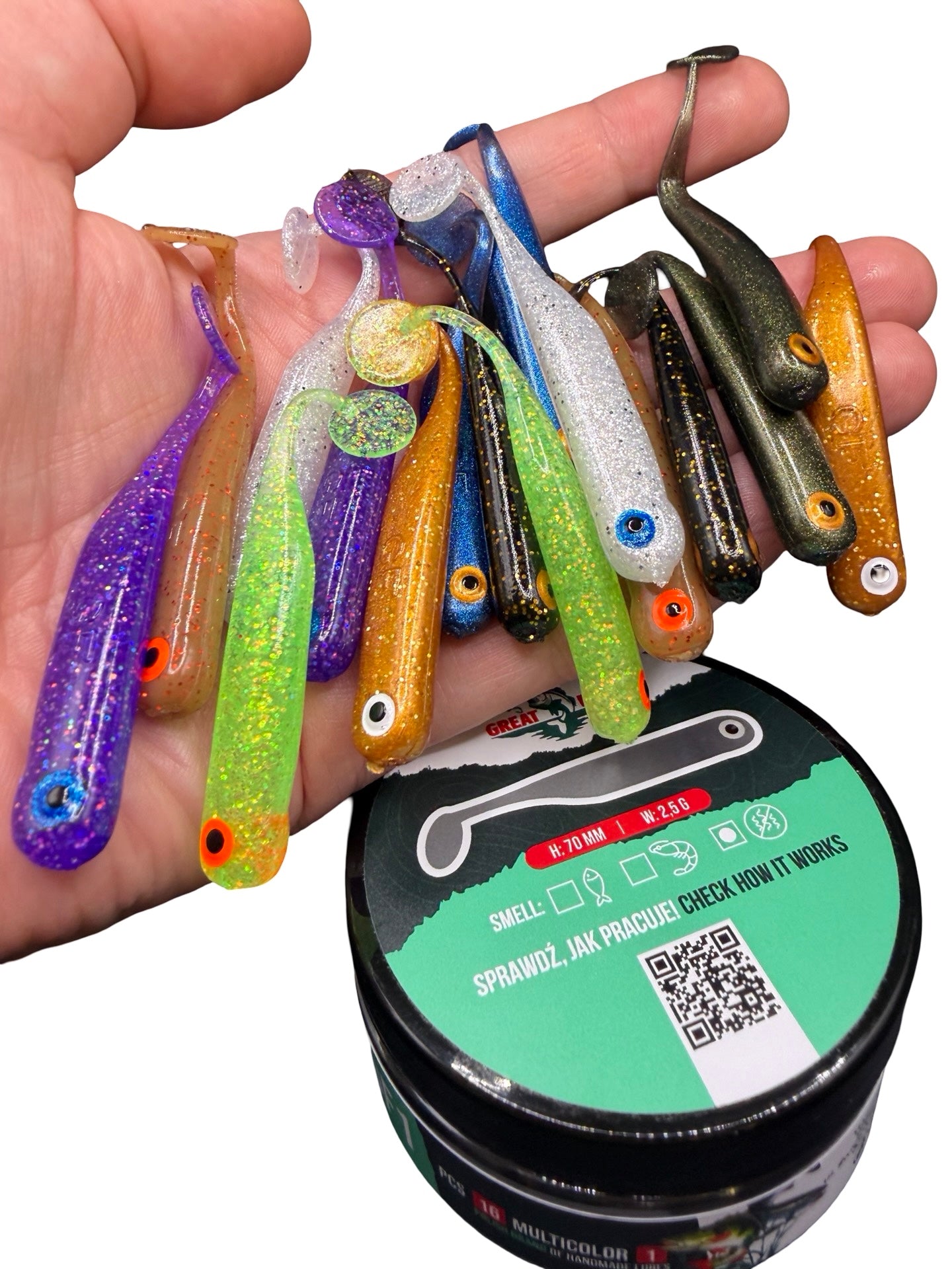 Guma GREAT FISH GF1 ZESTAW GUM NA OKONIA Multicolor No Scent 7cm 2,5g 16SZT